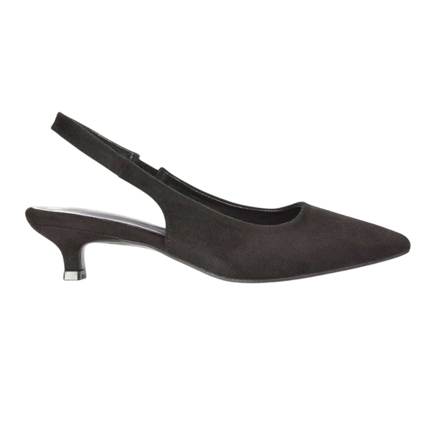 Jet Black - Side - XY London Womens-Ladies Leila Sling Back Low Kitten Heel Court Shoes