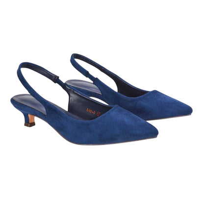 Navy - Front - XY London Womens-Ladies Leila Sling Back Low Kitten Heel Court Shoes
