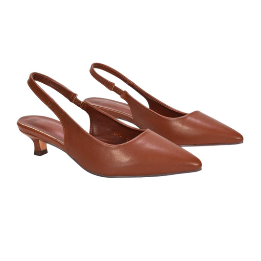 Brown - Front - XY London Womens-Ladies Leila Sling Back Low Kitten Heel Court Shoes