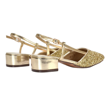 Gold - Back - XY London Womens-Ladies Kira Glitter Low Heel Court Shoes