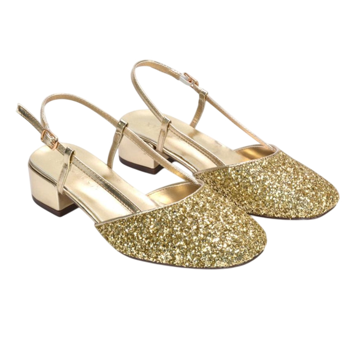 Gold - Lifestyle - XY London Womens-Ladies Kira Glitter Low Heel Court Shoes