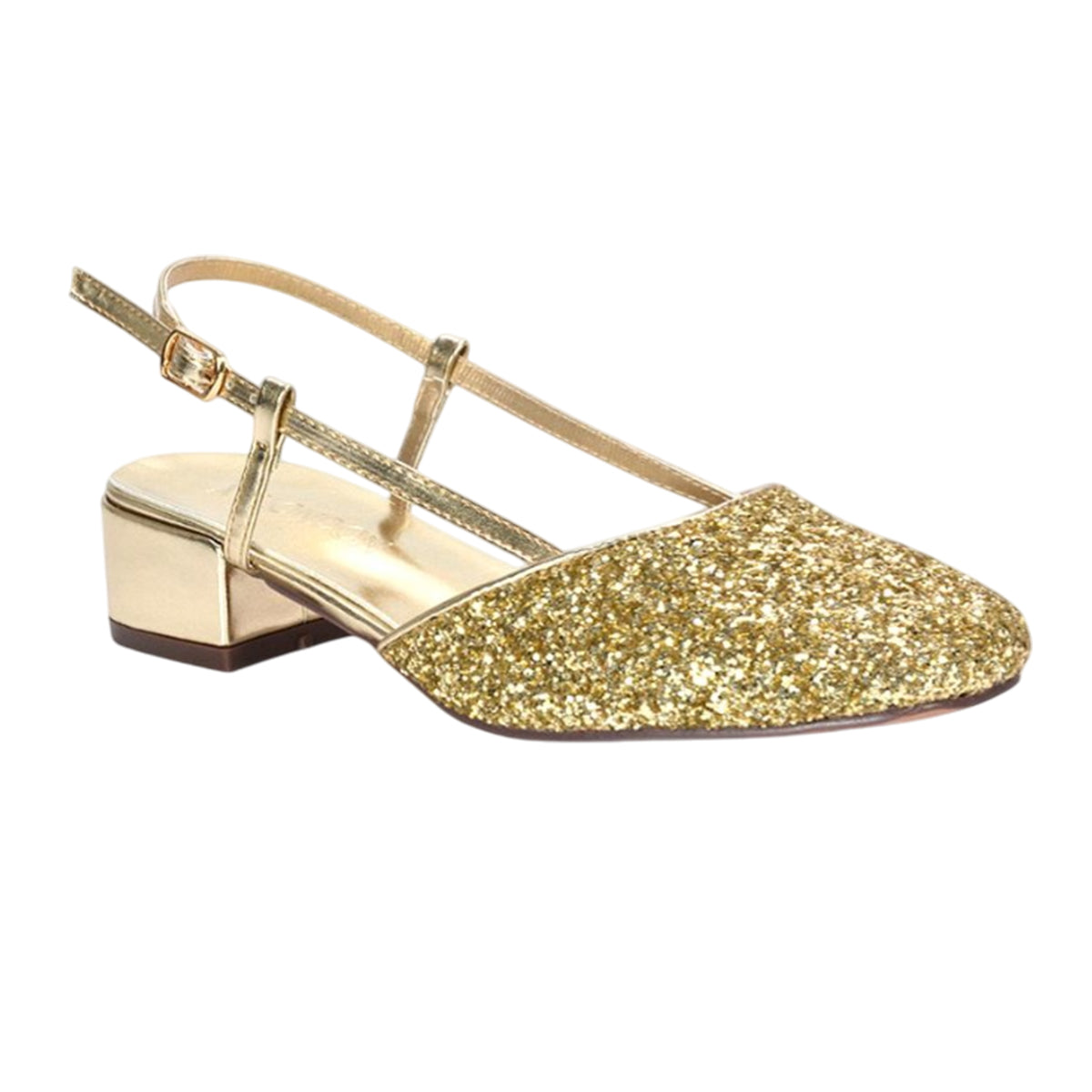 Gold - Pack Shot - XY London Womens-Ladies Kira Glitter Low Heel Court Shoes