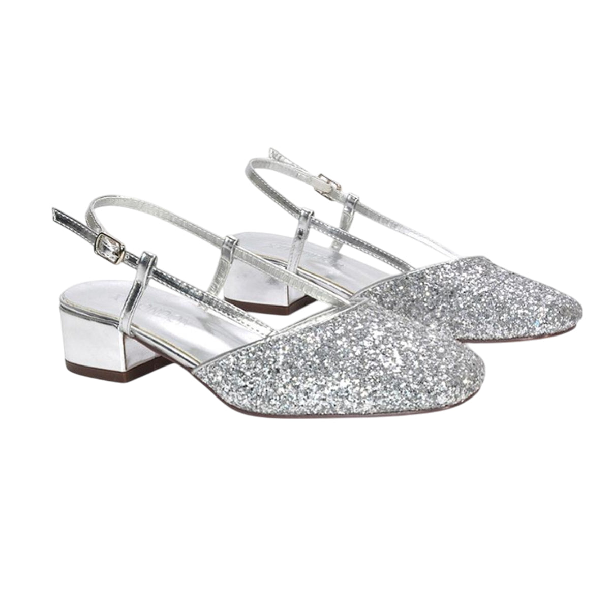 Silver - Front - XY London Womens-Ladies Kira Glitter Low Heel Court Shoes
