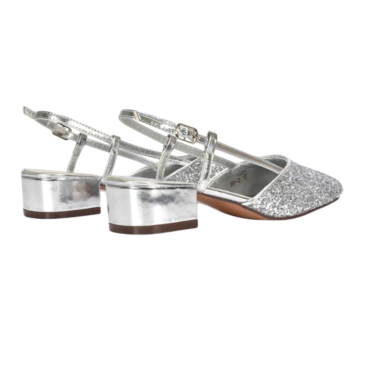 Silver - Back - XY London Womens-Ladies Kira Glitter Low Heel Court Shoes