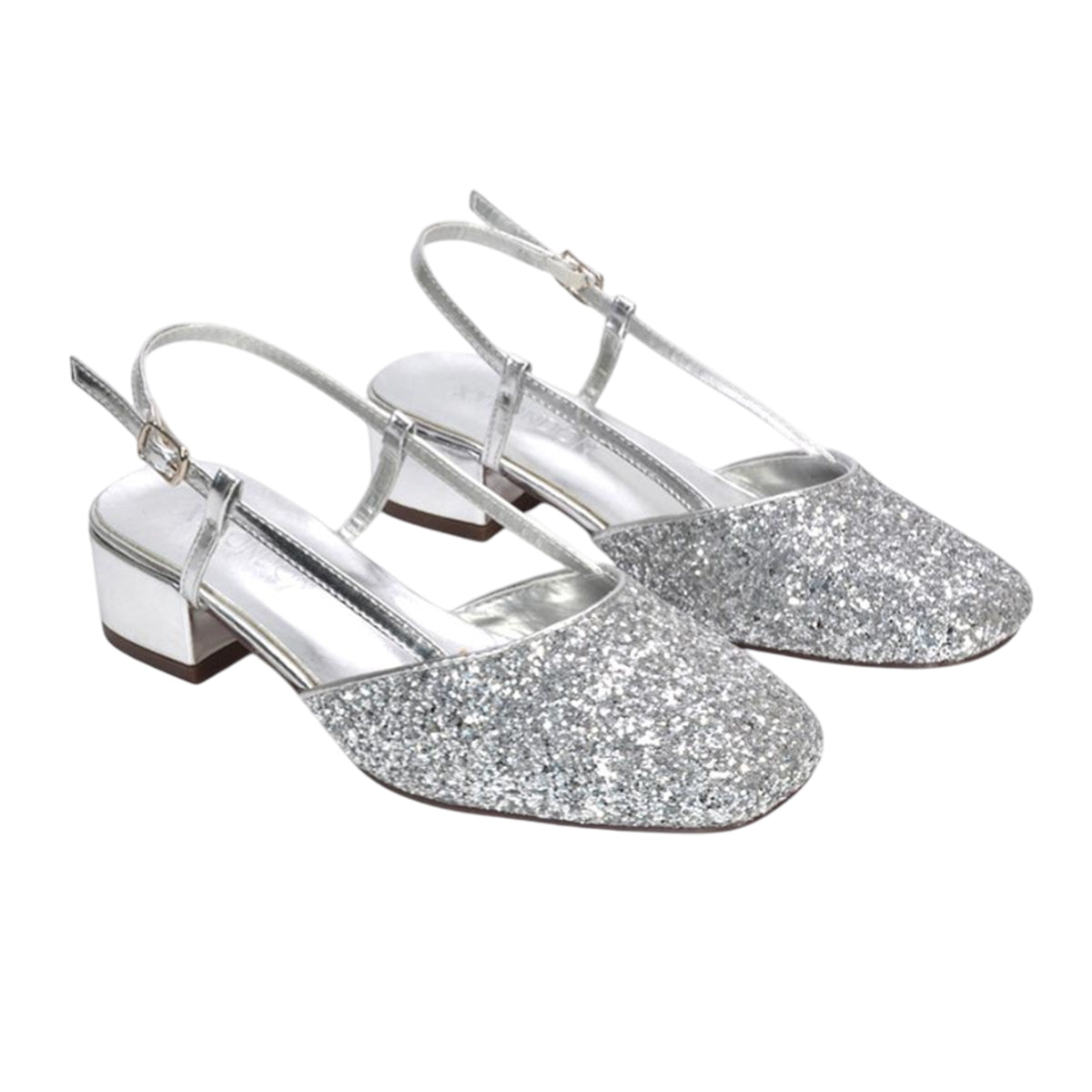 Silver - Lifestyle - XY London Womens-Ladies Kira Glitter Low Heel Court Shoes