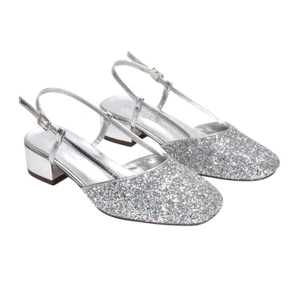 Silver - Lifestyle - XY London Womens-Ladies Kira Glitter Low Heel Court Shoes