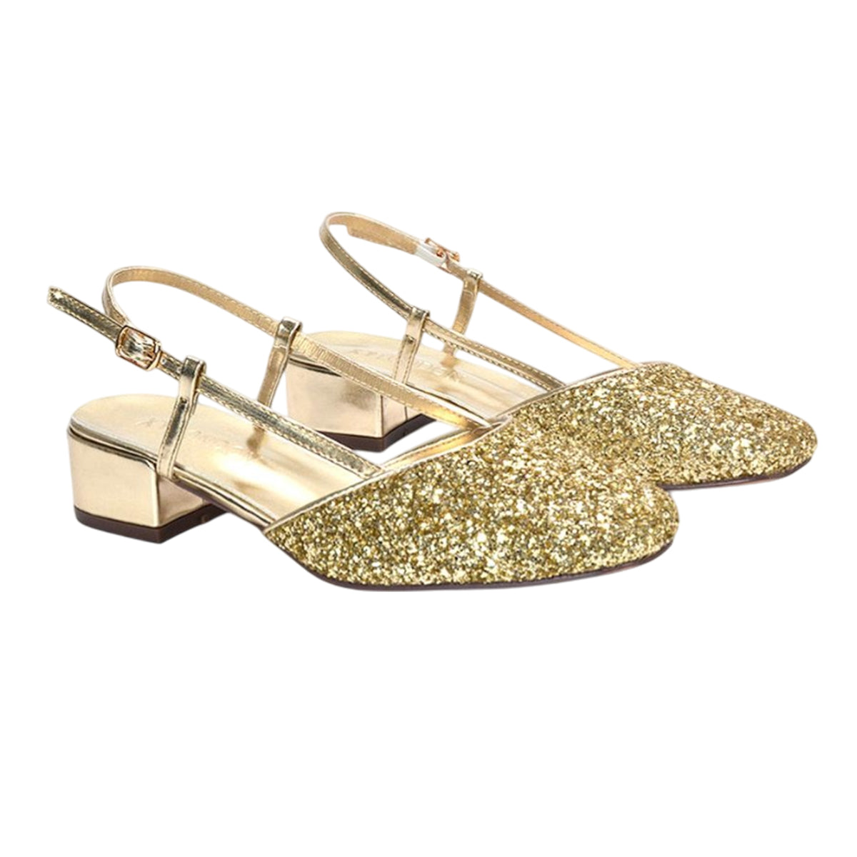 Gold - Front - XY London Womens-Ladies Kira Glitter Low Heel Court Shoes