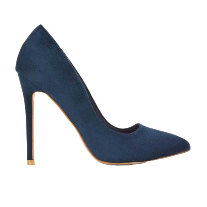 Navy - Side - XY London Womens-Ladies Lu Lu Pointed Court Shoes