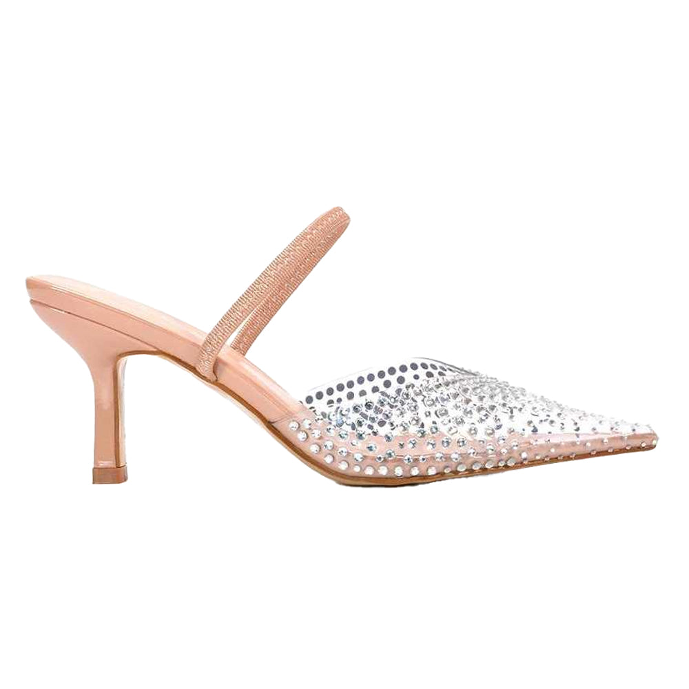 Nude - Side - XY London Womens-Ladies Tia Patent Perspex Court Shoes