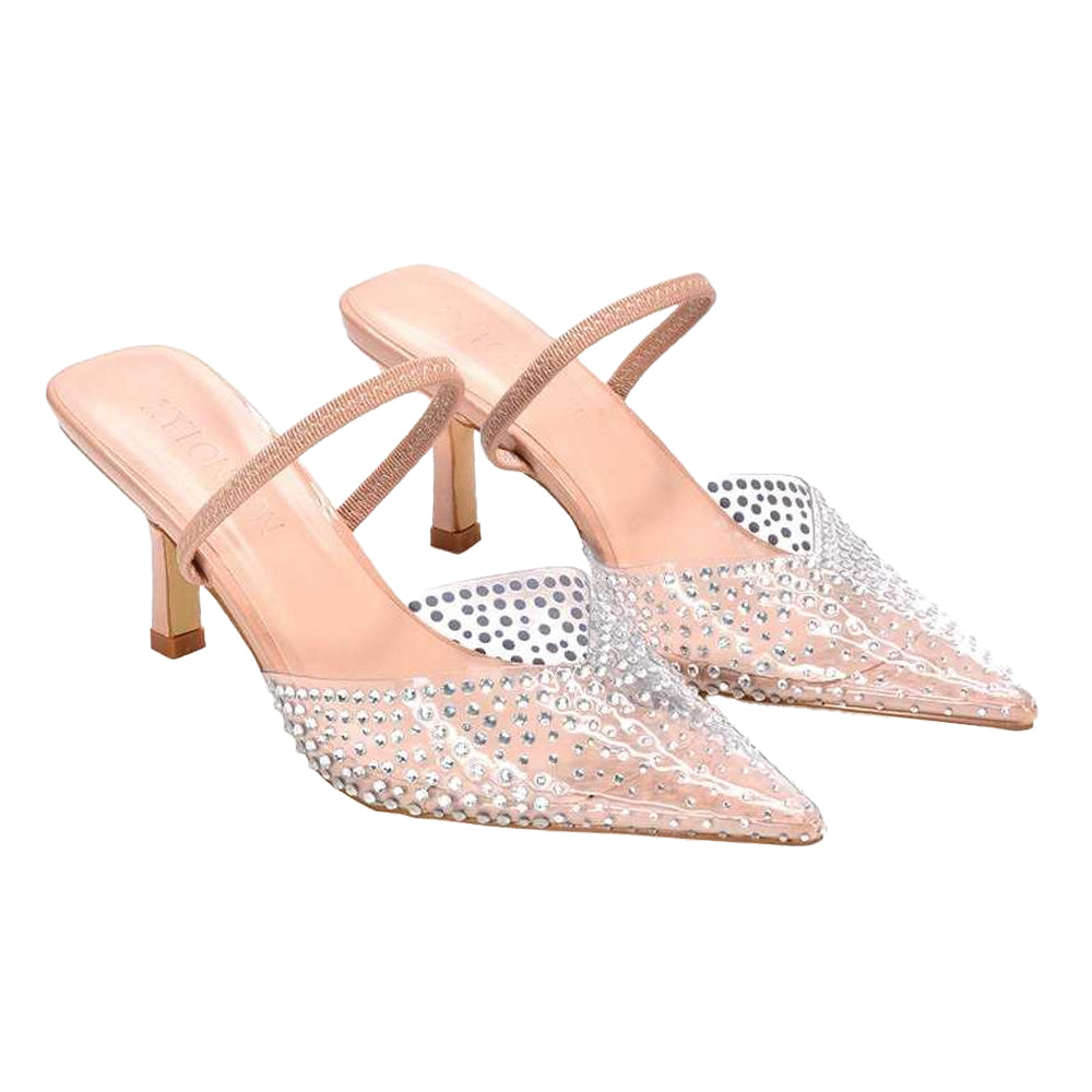 Nude - Close up - XY London Womens-Ladies Tia Patent Perspex Court Shoes