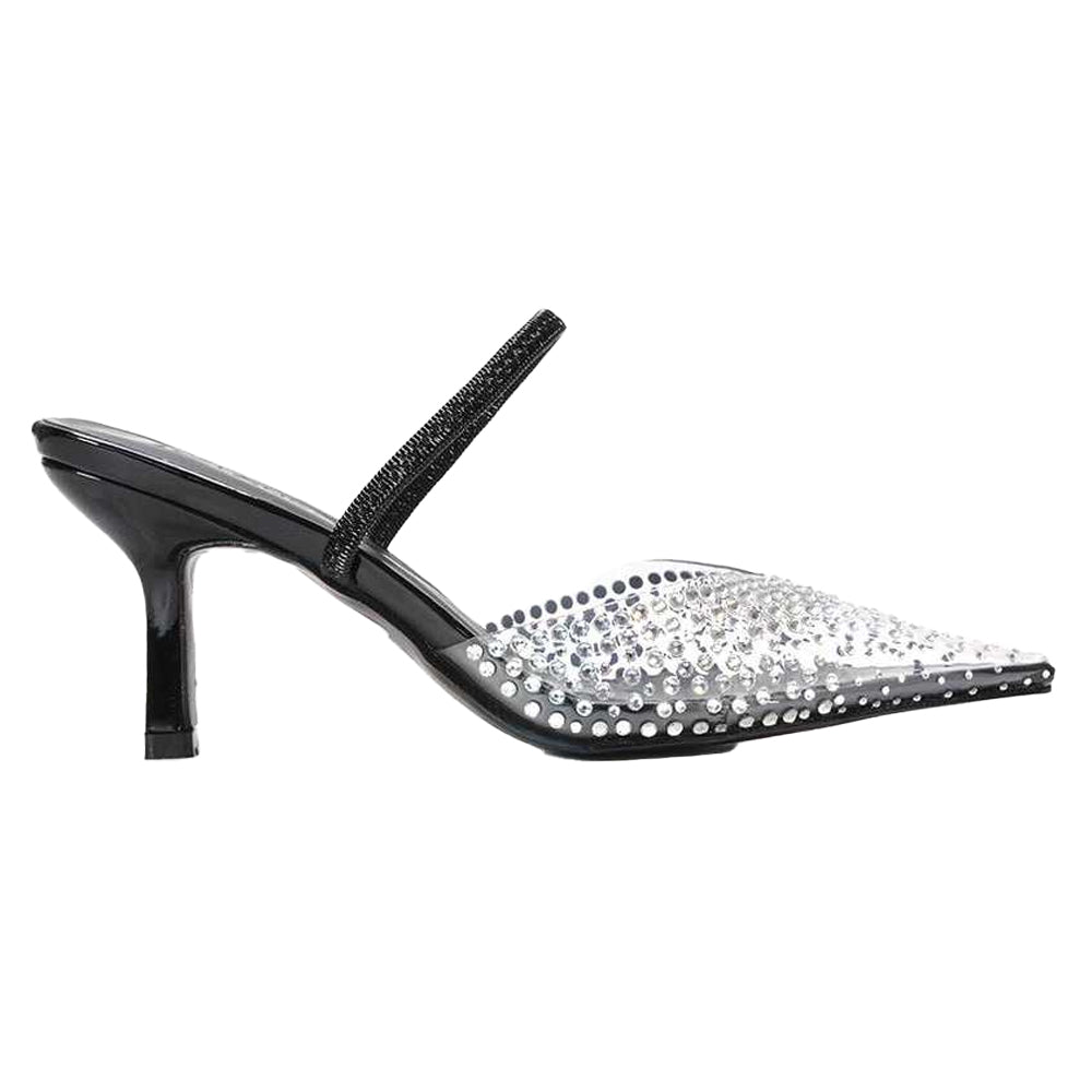 True Black - Side - XY London Womens-Ladies Tia Patent Perspex Court Shoes