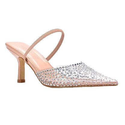 Nude - Front - XY London Womens-Ladies Tia Patent Perspex Court Shoes