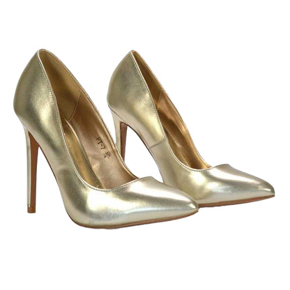 Metallic Gold - Lifestyle - XY London Womens-Ladies Lu Lu Metallic Pointed High Stiletto Heel Court Shoes