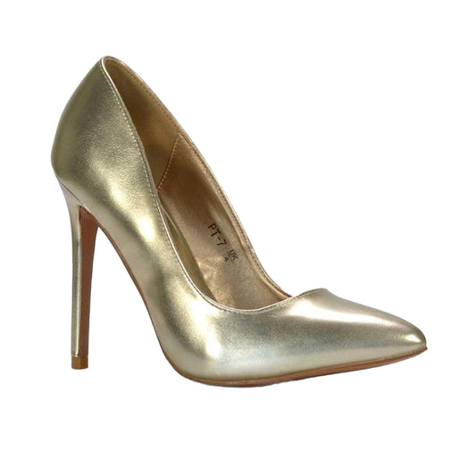 Metallic Gold - Front - XY London Womens-Ladies Lu Lu Metallic Pointed High Stiletto Heel Court Shoes