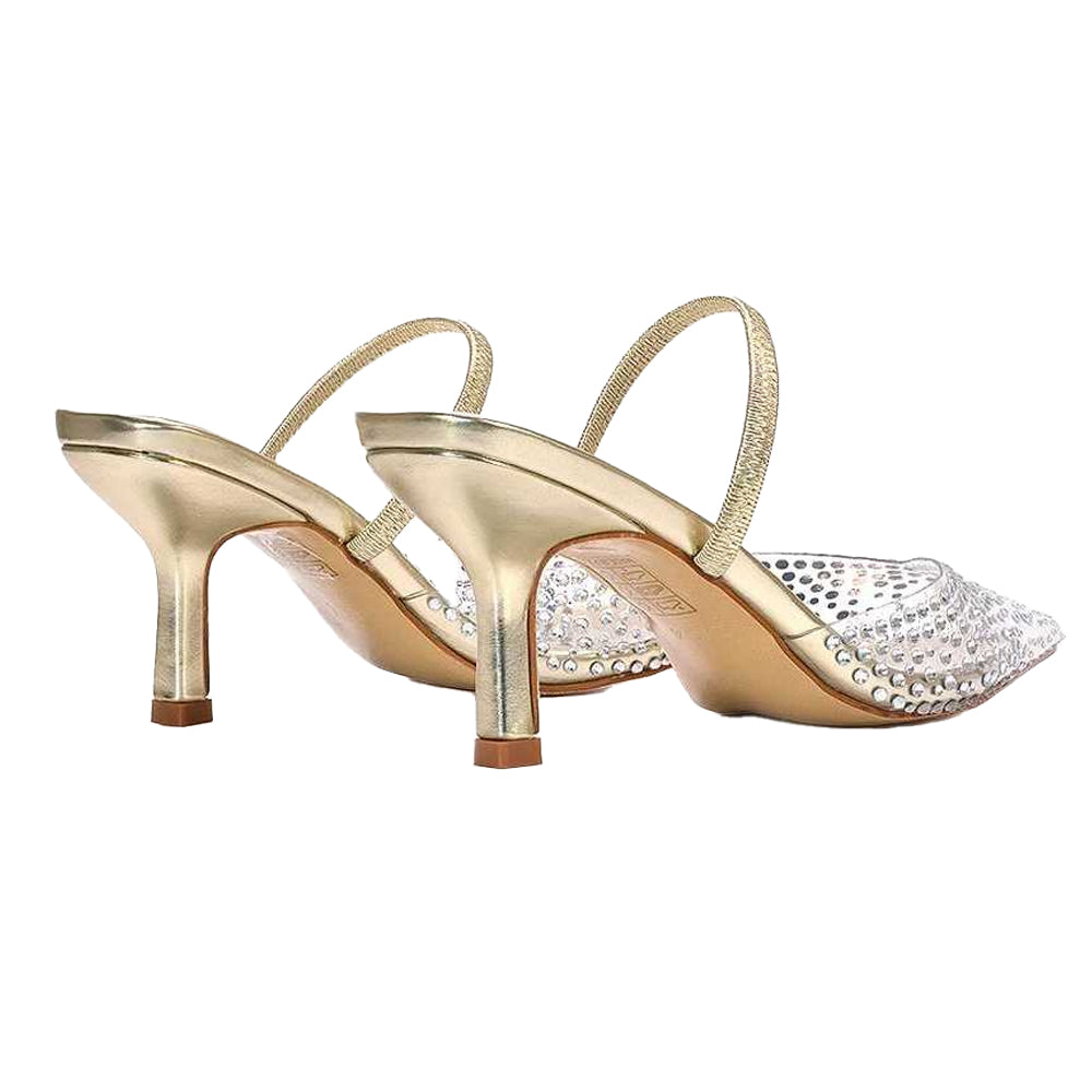 Metallic Gold - Back - XY London Womens-Ladies Tia Metallic Perspex Court Shoes
