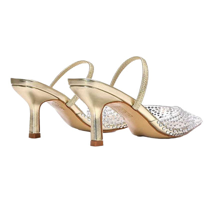 Metallic Gold - Back - XY London Womens-Ladies Tia Metallic Perspex Court Shoes