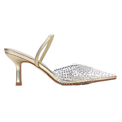 Metallic Gold - Side - XY London Womens-Ladies Tia Metallic Perspex Court Shoes