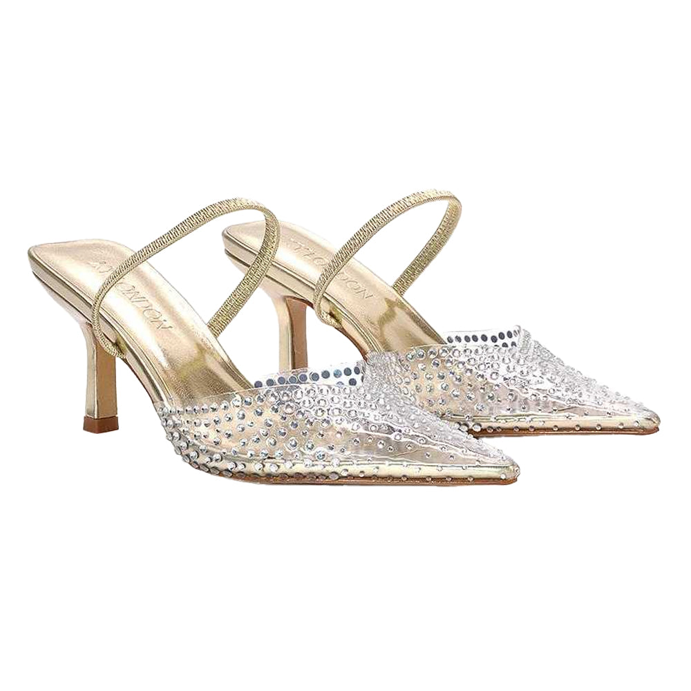 Metallic Gold - Pack Shot - XY London Womens-Ladies Tia Metallic Perspex Court Shoes