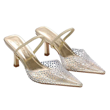 Metallic Gold - Close up - XY London Womens-Ladies Tia Metallic Perspex Court Shoes