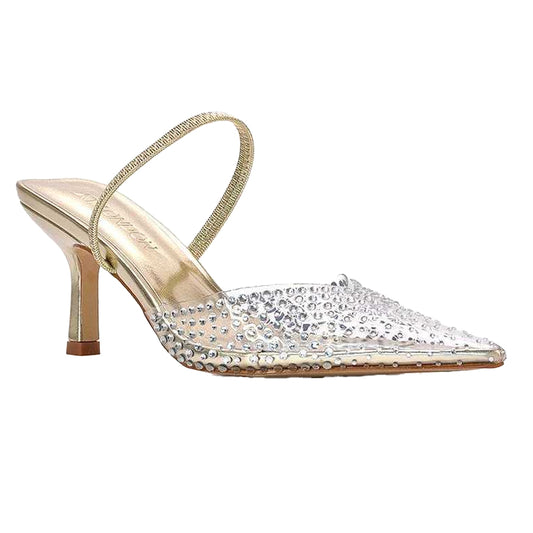 Metallic Gold - Front - XY London Womens-Ladies Tia Metallic Perspex Court Shoes
