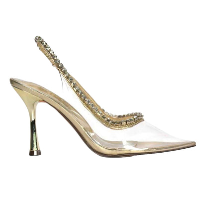 Metallic Gold - Side - XY London Womens-Ladies Beryl Metallic High Heel Court Shoes