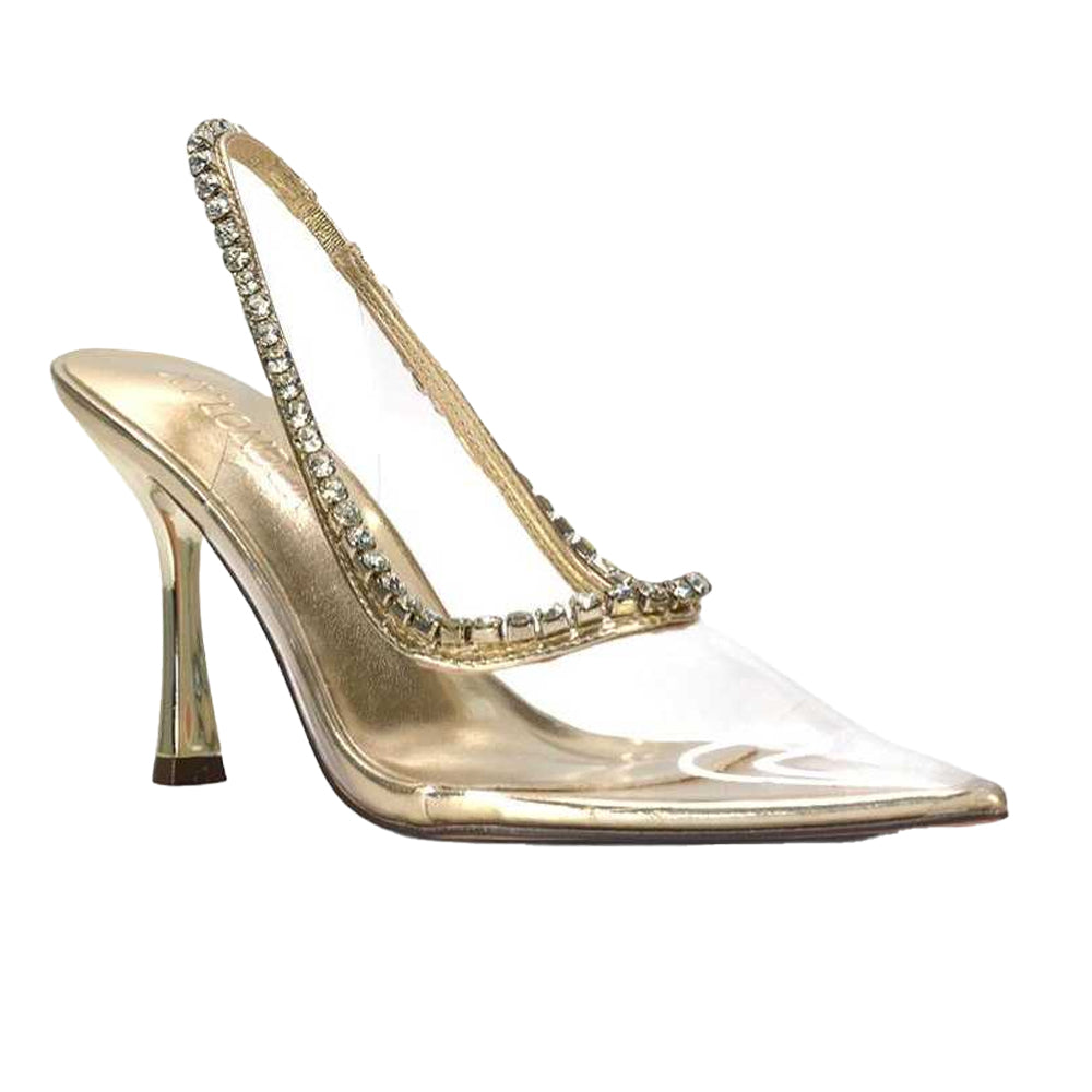Metallic Gold - Front - XY London Womens-Ladies Beryl Metallic High Heel Court Shoes