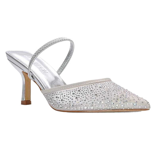 Silver - Front - XY London Womens-Ladies Chase Rhinestone Mesh Court Shoes