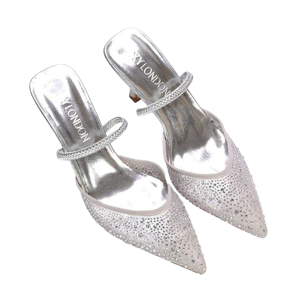 Silver - Lifestyle - XY London Womens-Ladies Chase Rhinestone Mesh Court Shoes