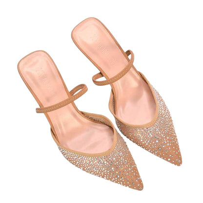 Beige - Lifestyle - XY London Womens-Ladies Chase Rhinestone Mesh Court Shoes