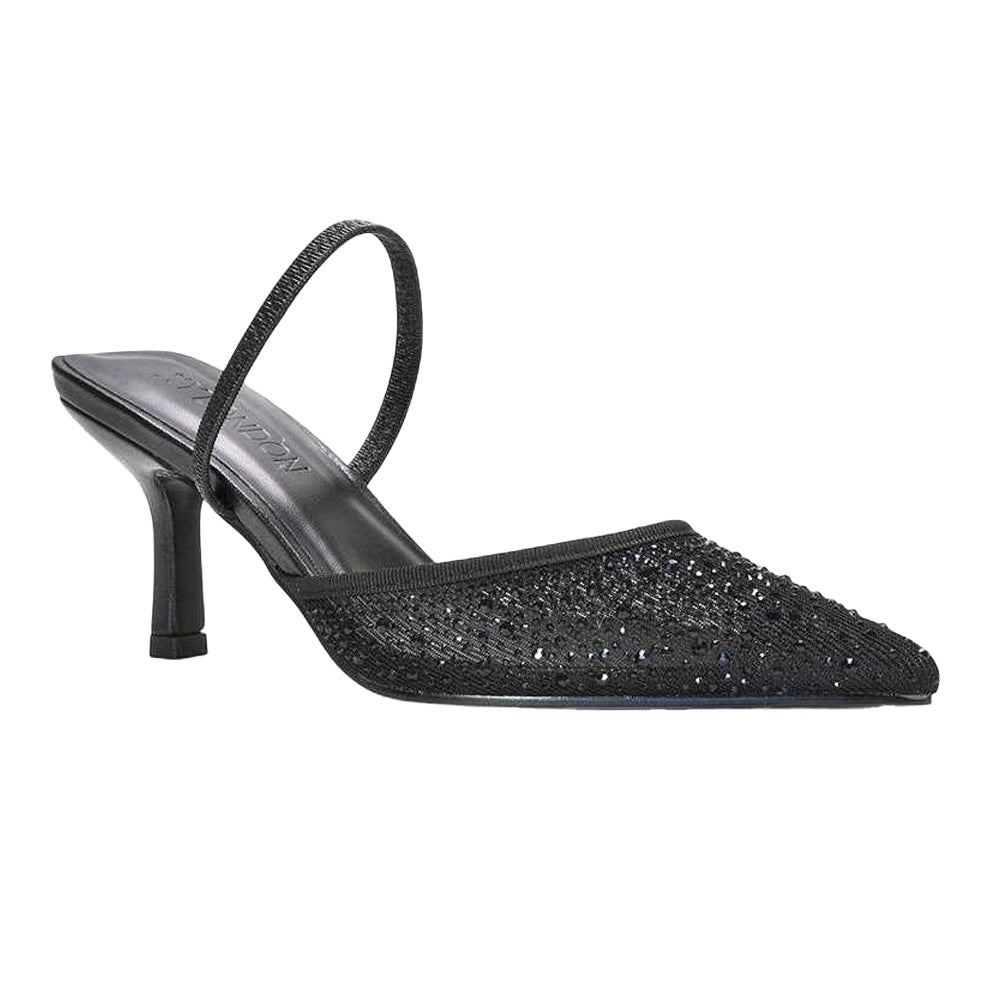 Black - Front - XY London Womens-Ladies Chase Rhinestone Mesh Court Shoes