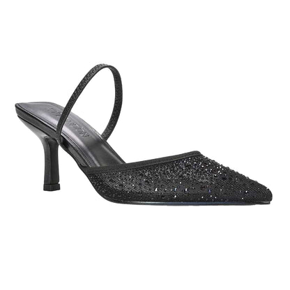 Black - Front - XY London Womens-Ladies Chase Rhinestone Mesh Court Shoes