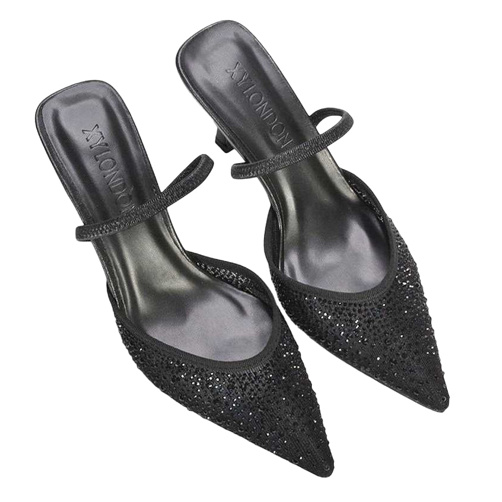 Black - Lifestyle - XY London Womens-Ladies Chase Rhinestone Mesh Court Shoes
