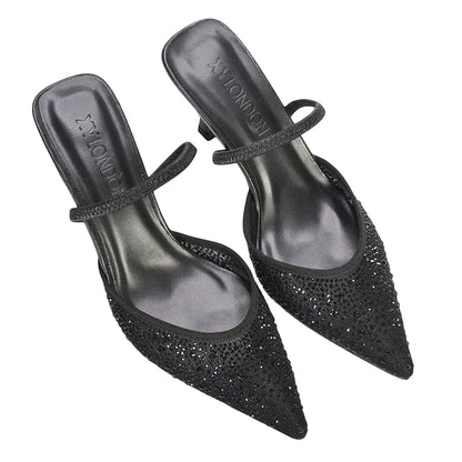 Black - Lifestyle - XY London Womens-Ladies Chase Rhinestone Mesh Court Shoes