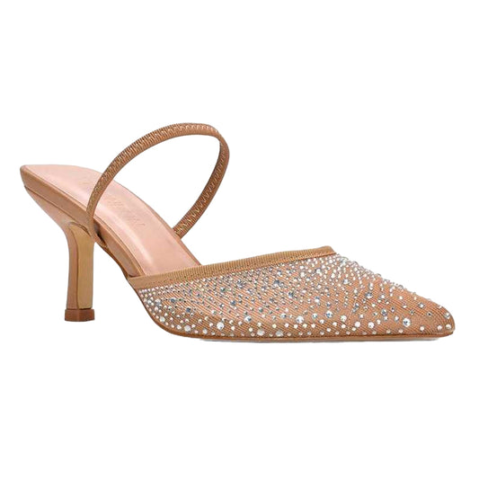 Beige - Front - XY London Womens-Ladies Chase Rhinestone Mesh Court Shoes