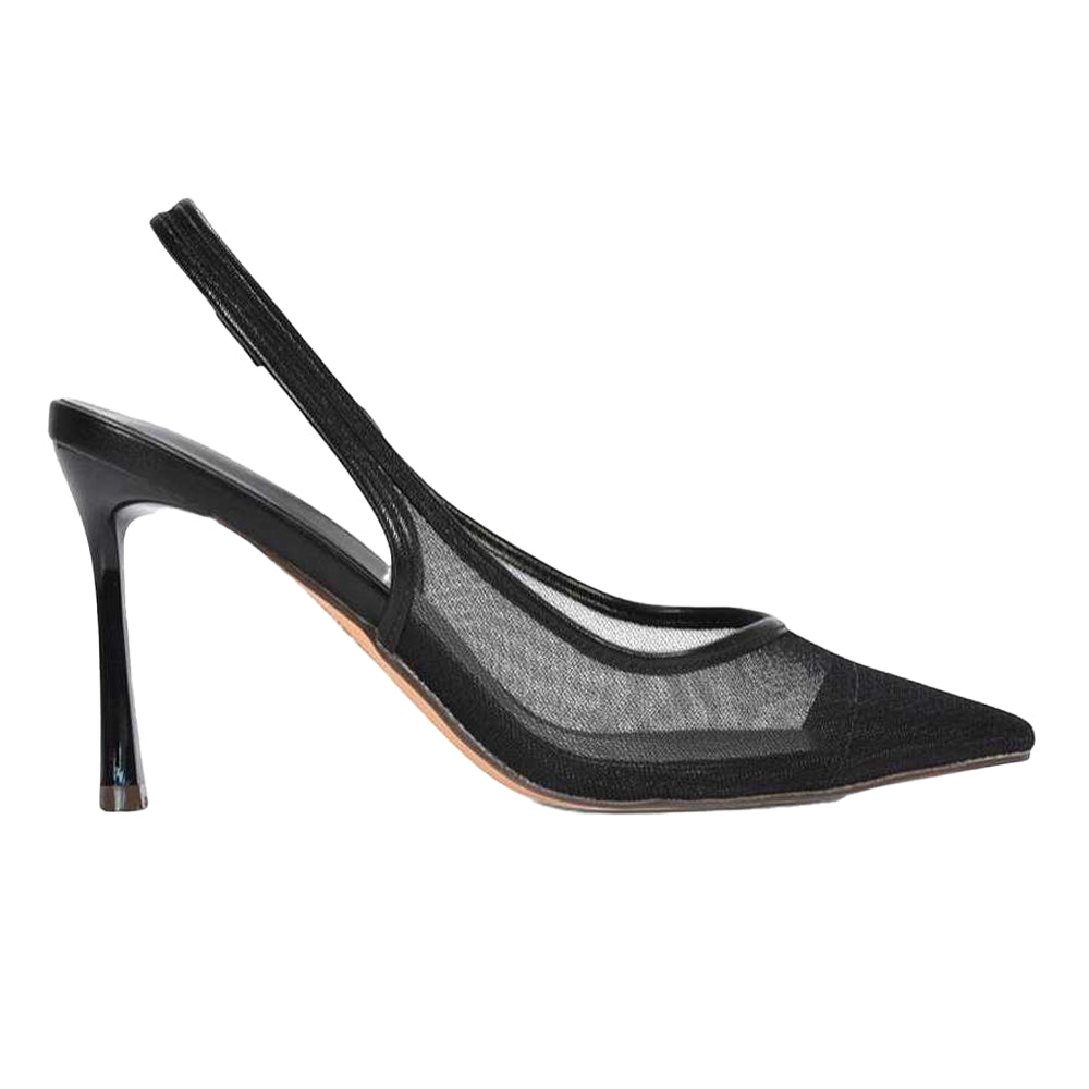 Black - Side - XY London Womens-Ladies Mesh Sling Back Court Shoes