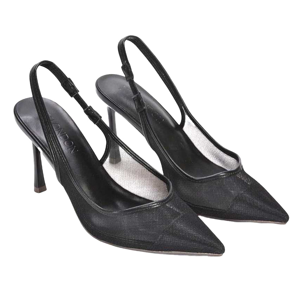 Black - Pack Shot - XY London Womens-Ladies Mesh Sling Back Court Shoes