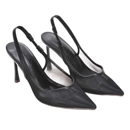 Black - Pack Shot - XY London Womens-Ladies Mesh Sling Back Court Shoes