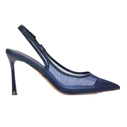 Navy - Side - XY London Womens-Ladies Mesh Sling Back Court Shoes