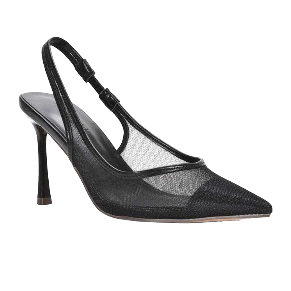 Black - Front - XY London Womens-Ladies Mesh Sling Back Court Shoes