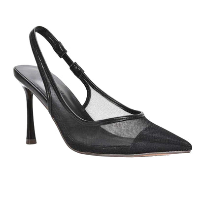 Black - Front - XY London Womens-Ladies Mesh Sling Back Court Shoes