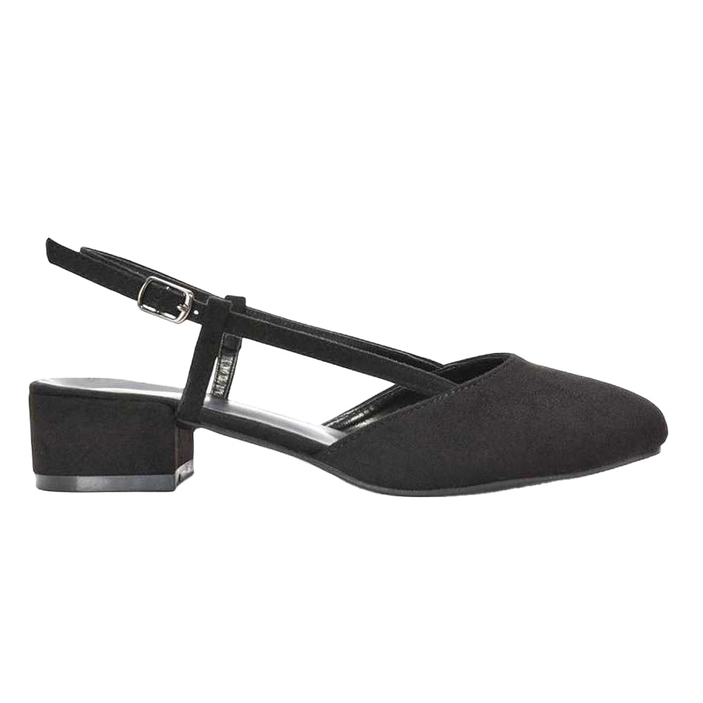 Jet Black - Side - XY London Womens-Ladies Kira Low Heel Court Shoes