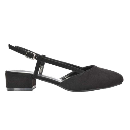 Jet Black - Side - XY London Womens-Ladies Kira Low Heel Court Shoes