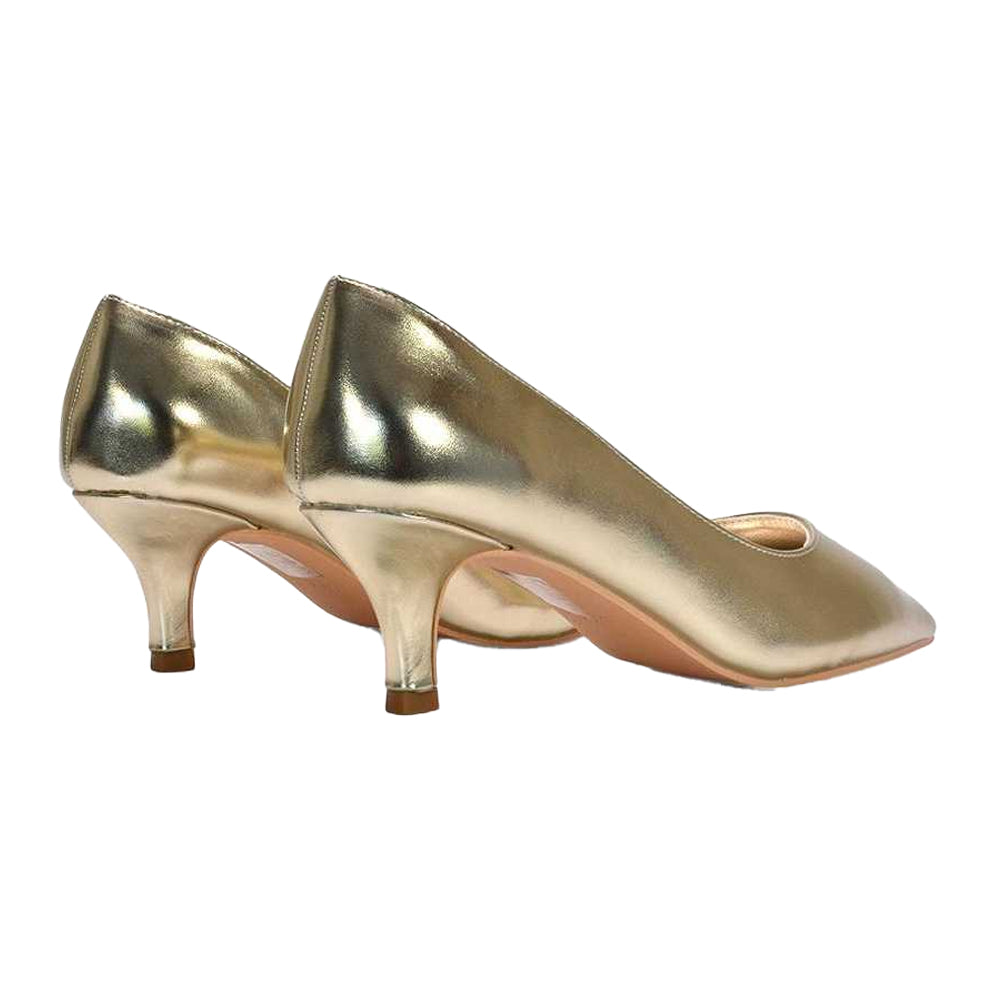 Metallic - Back - XY London Womens-Ladies Cali Metallic Low Kitten Heel Court Shoes