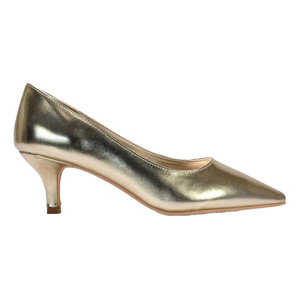 Metallic - Side - XY London Womens-Ladies Cali Metallic Low Kitten Heel Court Shoes