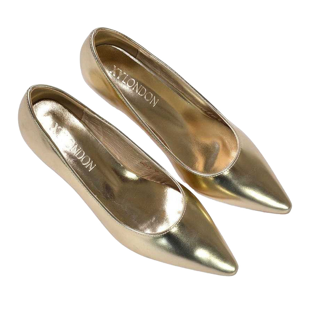 Metallic - Lifestyle - XY London Womens-Ladies Cali Metallic Low Kitten Heel Court Shoes