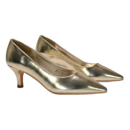 Metallic - Pack Shot - XY London Womens-Ladies Cali Metallic Low Kitten Heel Court Shoes