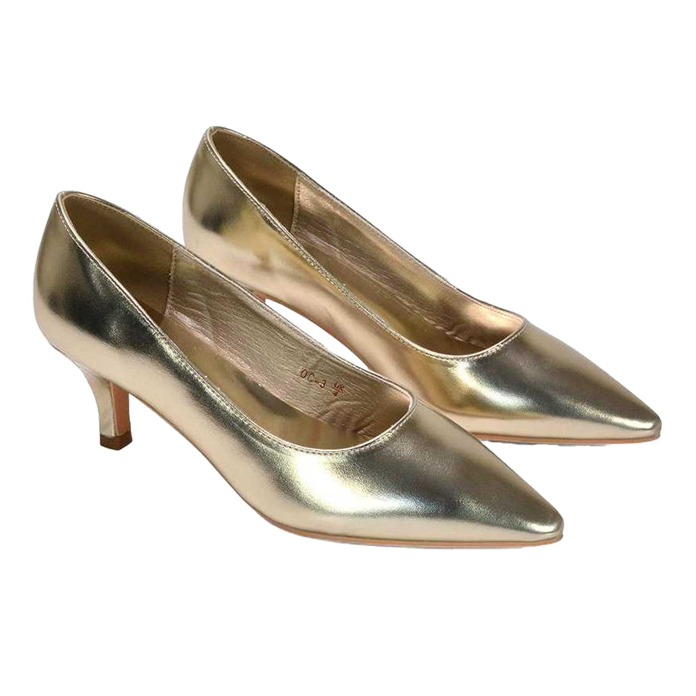 Metallic - Close up - XY London Womens-Ladies Cali Metallic Low Kitten Heel Court Shoes