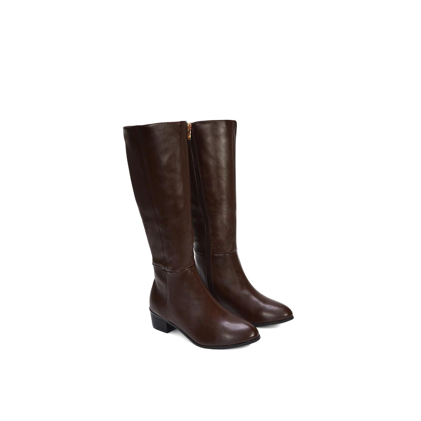 Brown - Close up - XY London Womens-Ladies Anne Low Block Heel Knee-High Boots