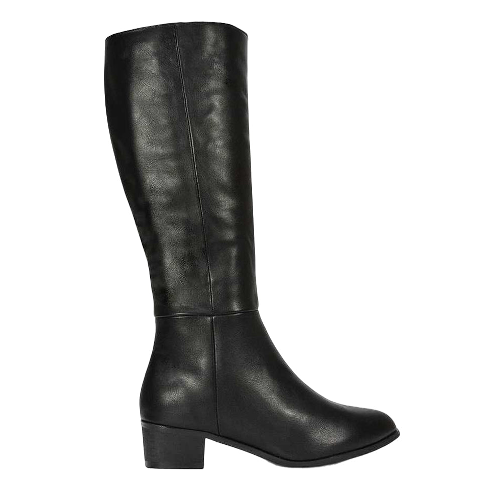 Black - Side - XY London Womens-Ladies Anne Low Block Heel Knee-High Boots