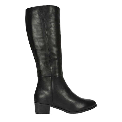 Black - Side - XY London Womens-Ladies Anne Low Block Heel Knee-High Boots